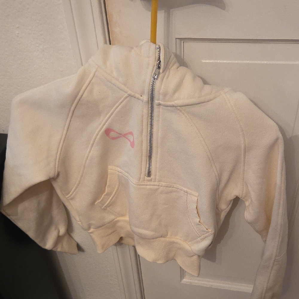 Nfinity Cheer Kids Cream Half-Zip Hoodie with Pink Accent